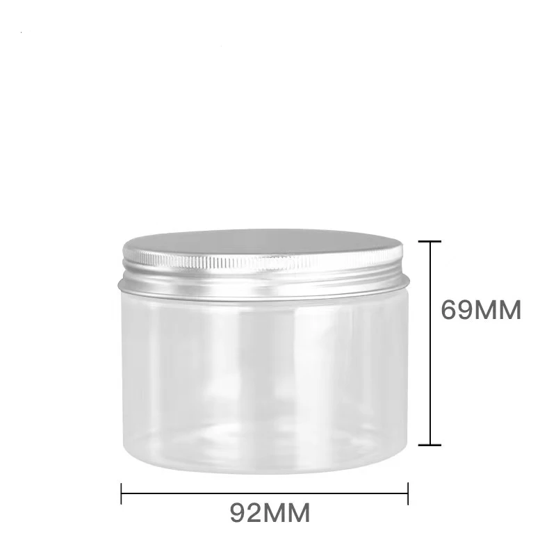 clear pots cosmetic body scrub container empty pet plastic jars with aluminum lids