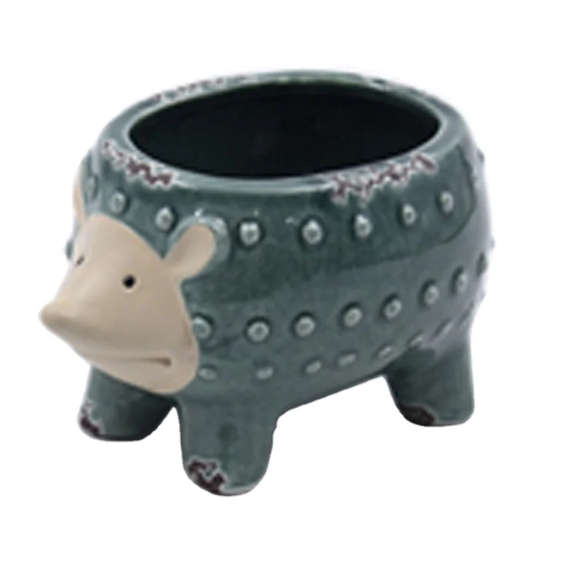 Wholesale creative hand painted animal design glazed ceramic flower plant pot for home decoration
