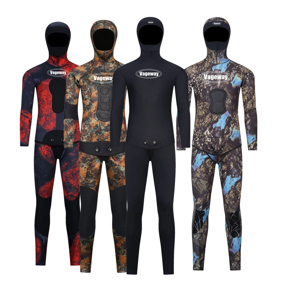 2 шт. Камуфляжный неопреновый гидрокостюм YAMAMOTO с капюшоном для подводной охоты, дайвинга, рыбалки, гидрокостюм с длинным рукавом, 3 мм гидрокостюм 5 мм