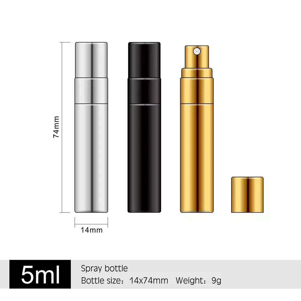 Wholesale 3ml 5ml 10ml Atomizer Small Mini Perfume Atomizer Vials Sample 10ml Glass Spray Perfume Bottle With Gold Black Sprayer