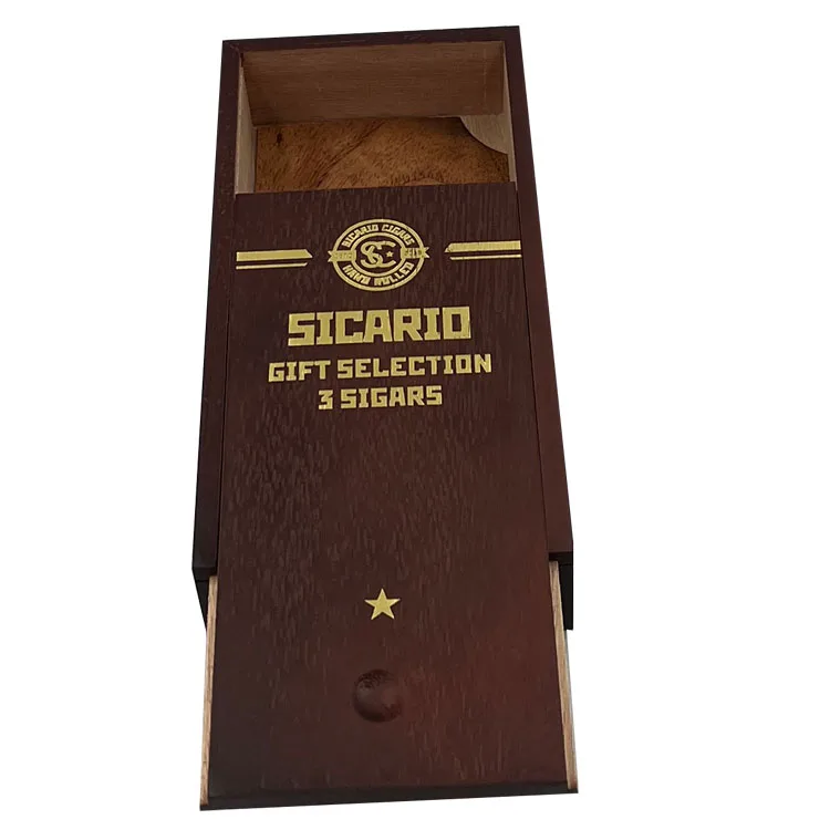 custom design solid wood  cigar box  for 3 cigars