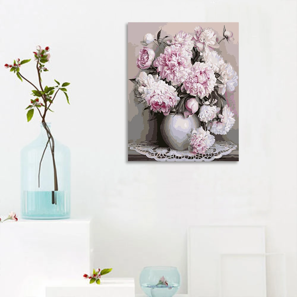 Wholesale Unframed DIY Artwork Handmade Pink Flower Paint by Number Canvas Kit for Adults