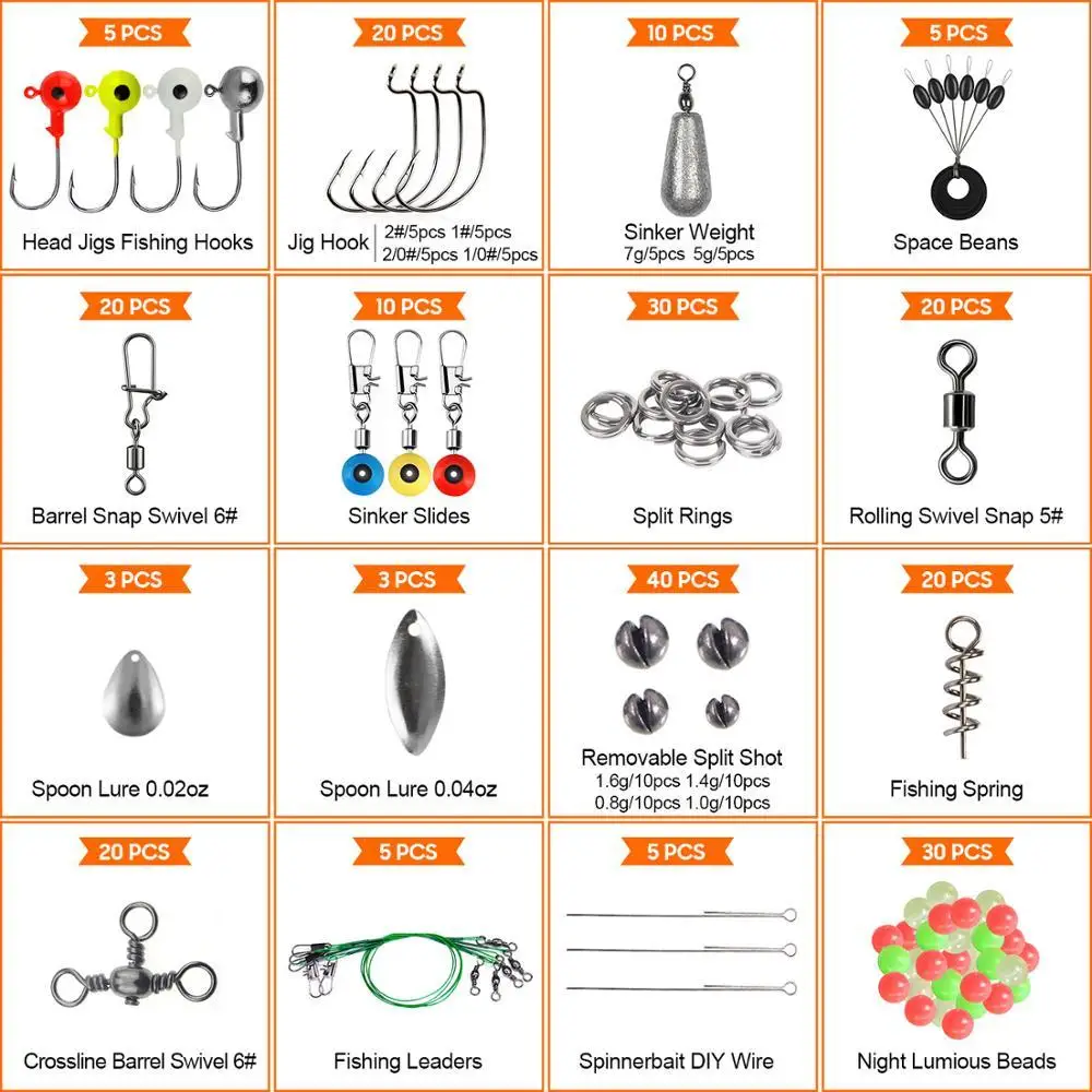 SY Fishing Tackle Box With Fishing Lure Jig Hook Lead Sinkers Swivel Carabiner Spoon Jigging Lure Fishing Accessories Set