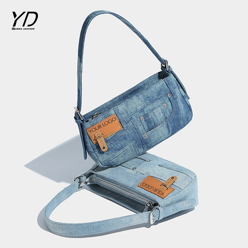 Fashion one-shoulder underarm bag retro stitching denim bag versatile crossbody handbag