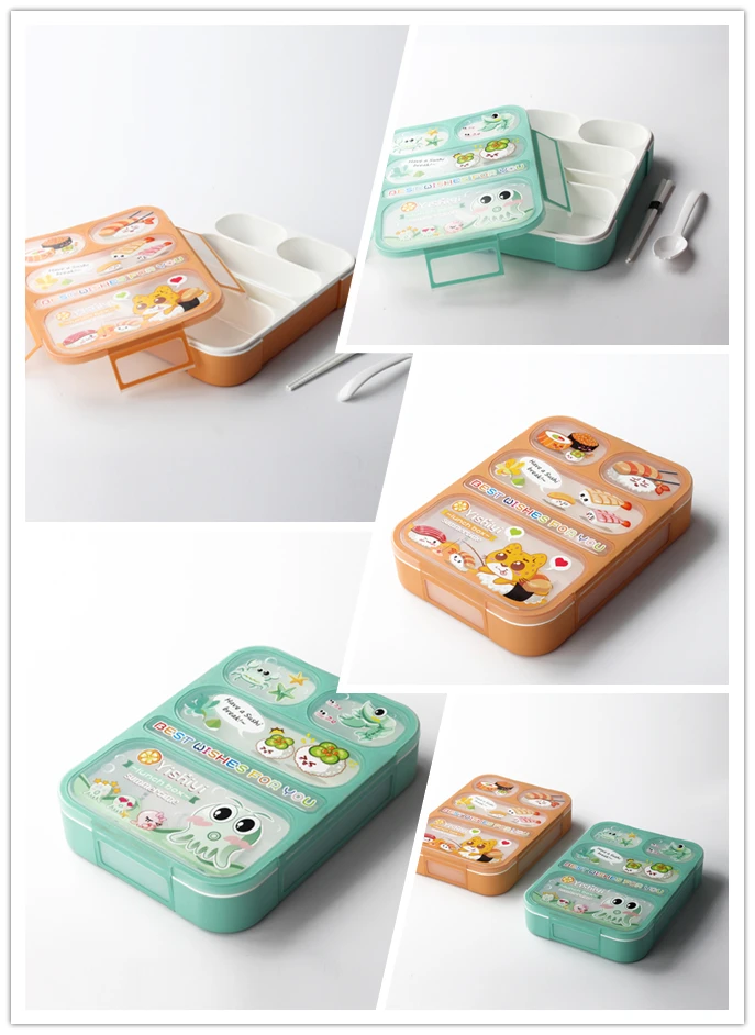 Eco-friendly Leakproof Bento Lunch Box 5 Compartments with Spoon Microwave Safe,BPA Free for Kids