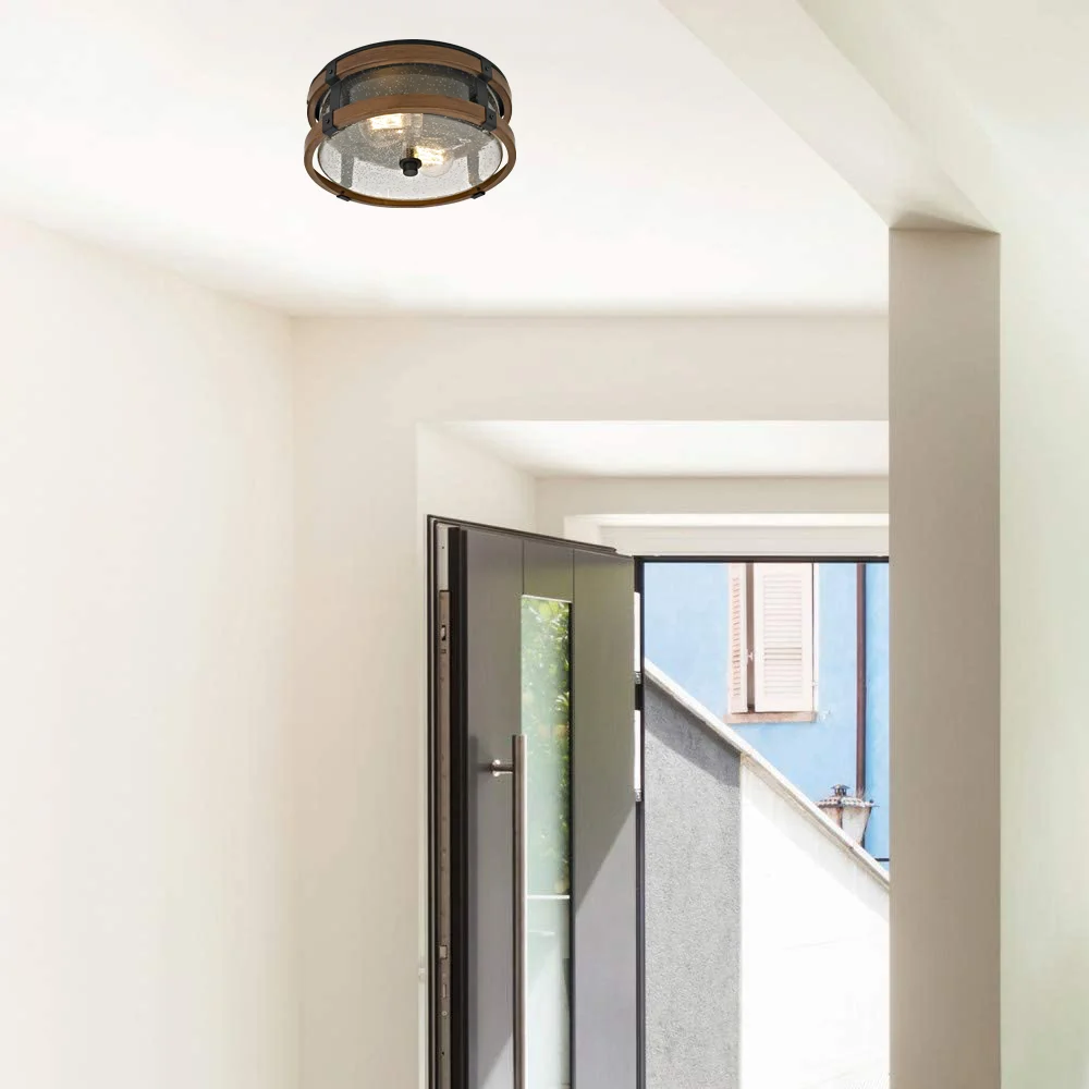 Drum Shape Wholesale Traditional Clear Seeded Glass Ceiling Light Lamp for Home