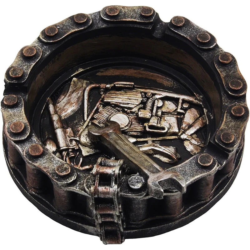 Wholesale Custom smoking room decor Cigarette 3D ashtray Personalized resin motorcycle chain and wrench cigar ashtray