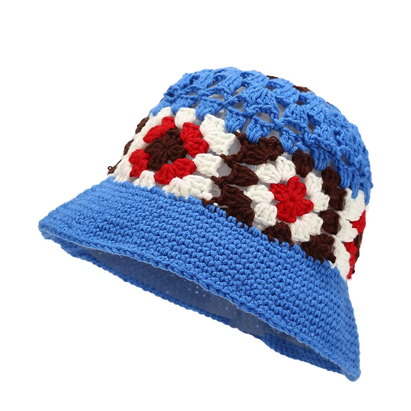 Hollow Flower Panama Fisherman Knitted Hats Custom Crocheted Bucket Hats For Women