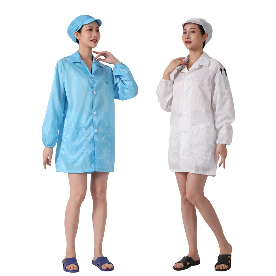 White/Blue cleanroom antistatic smock  esd garment 5mm stripe esd lab Coat