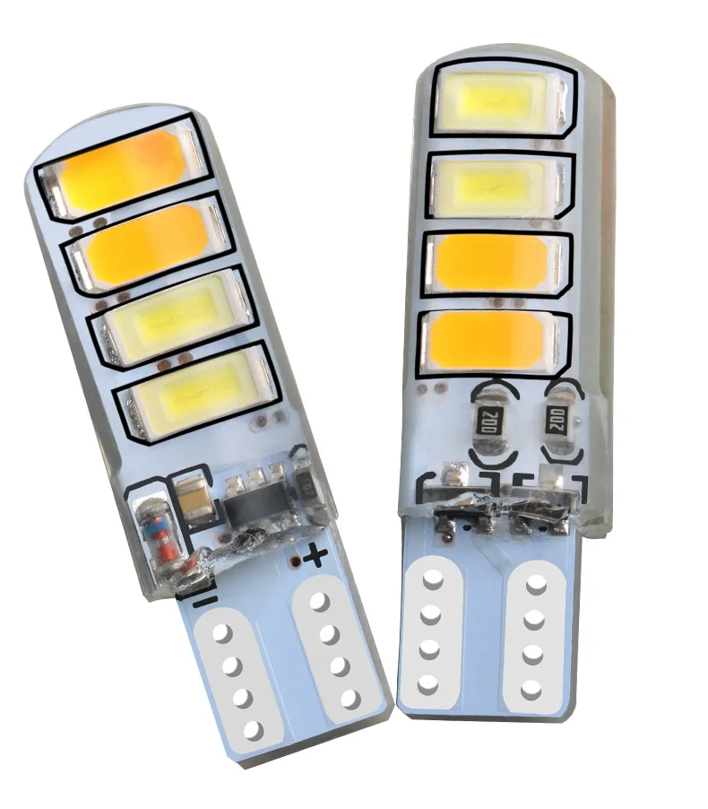 HSS-23118 Cob LED RGB T10 W5W Silicone Car LED 5730 8SMD Lights Bulbs White Yellow Red Blue Strobe T10 LED Dual Color 12V 24V