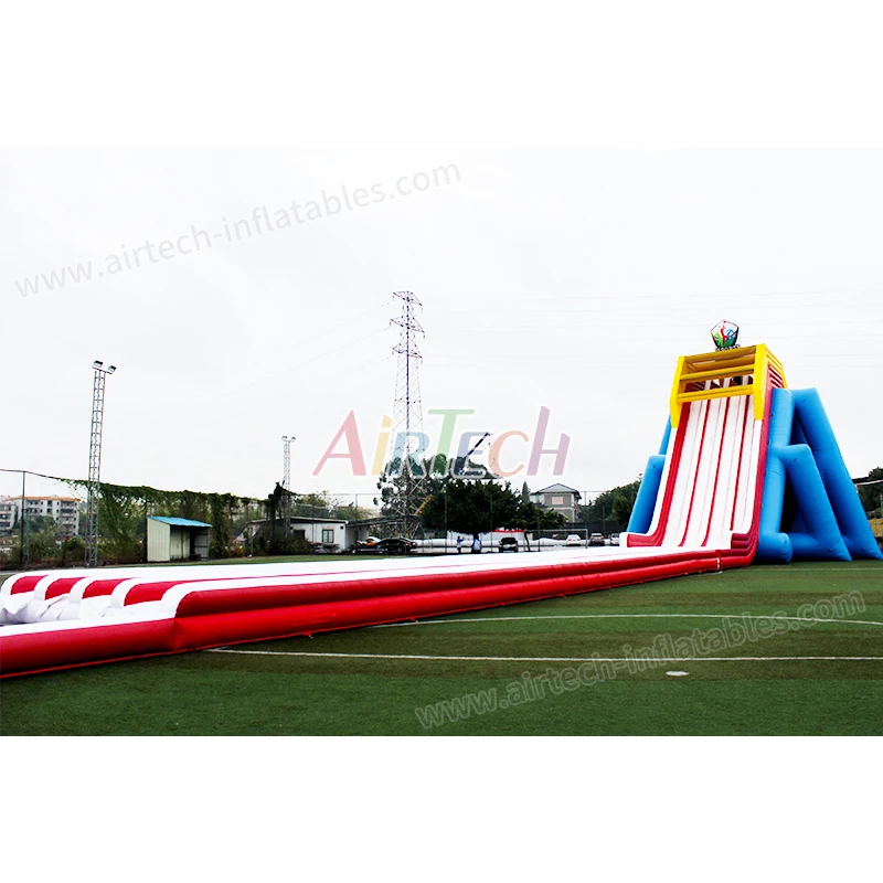 Commercial adults and kids 4 lanes slip slide giant inflatable hippo water for