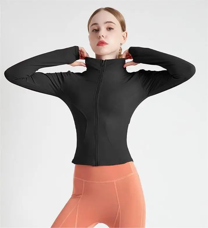 New Lightweight Zip Up Sports Jacket with Thumb Hole Nude Feeling Long Sleeve Stretchy Material Workout Fitness Yoga Coat