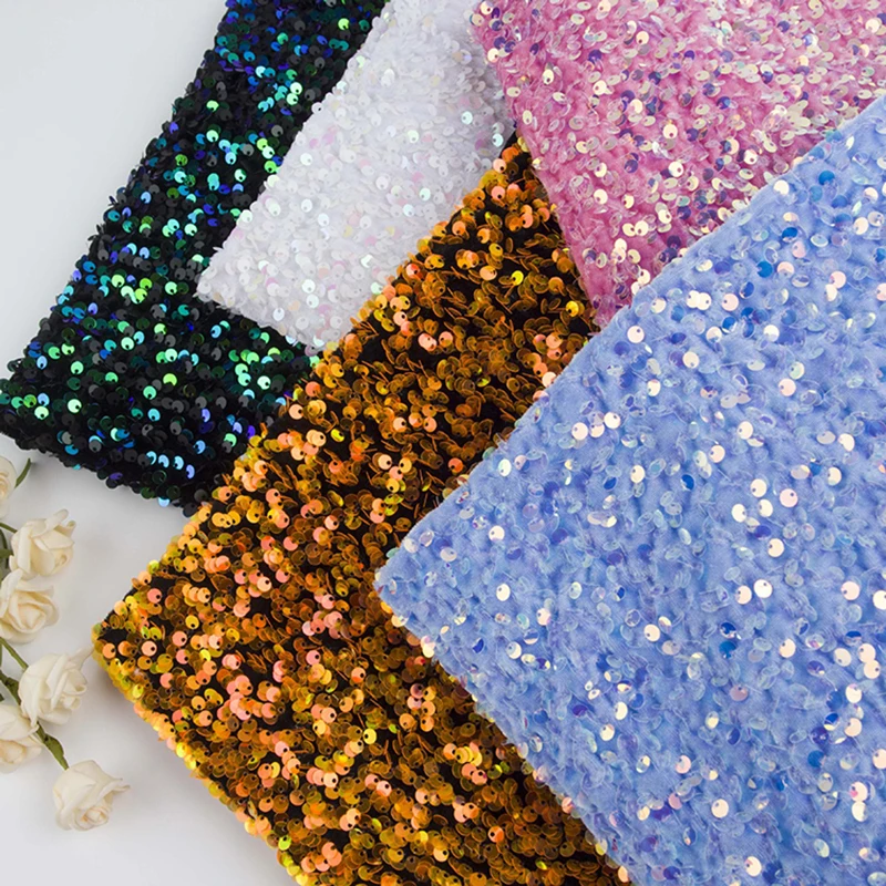 Top Multicolored Textile Sequin Fabric Polyester Satin Fabric With Shiny Sequin Fabric Dress