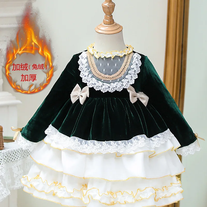 2022 Girl Lolita fluffy dress lace Princess dress Summer velvet and baby birthday dress