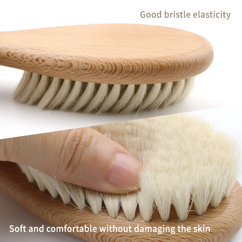 Infant Wooden Hair Brush Set Natural Soft Goat Bristle with Comfort Beech Handle For Newborns Toddlers Hair Care Baby Hairbrush