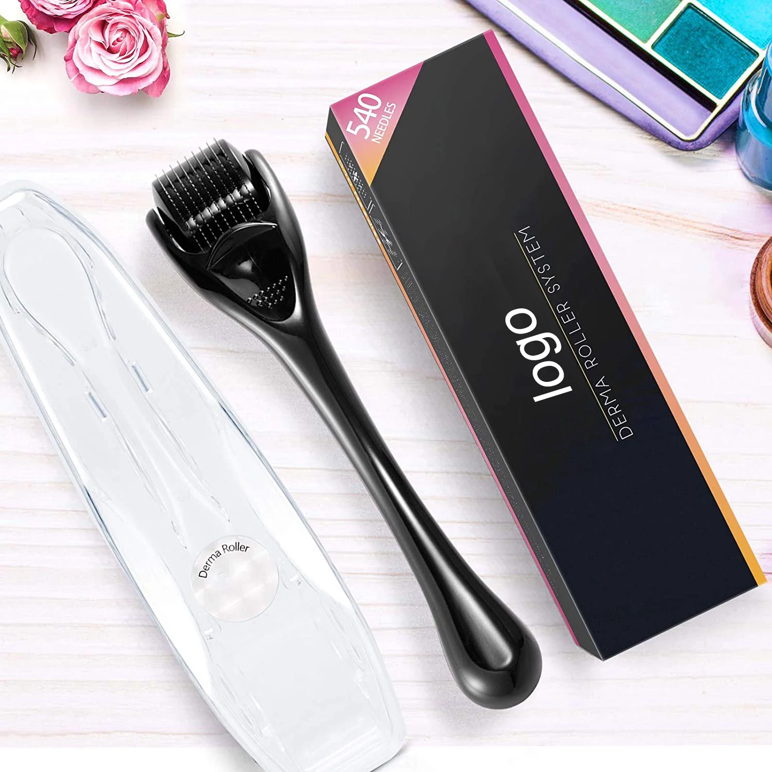 High Quality Derma Roller Beard Hair Growth Treatment Microneedle Dermaroller Matt Black Derma Roller