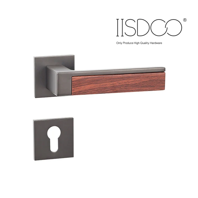 Interior euro black polish brass door handle modern set on rose for wooden door