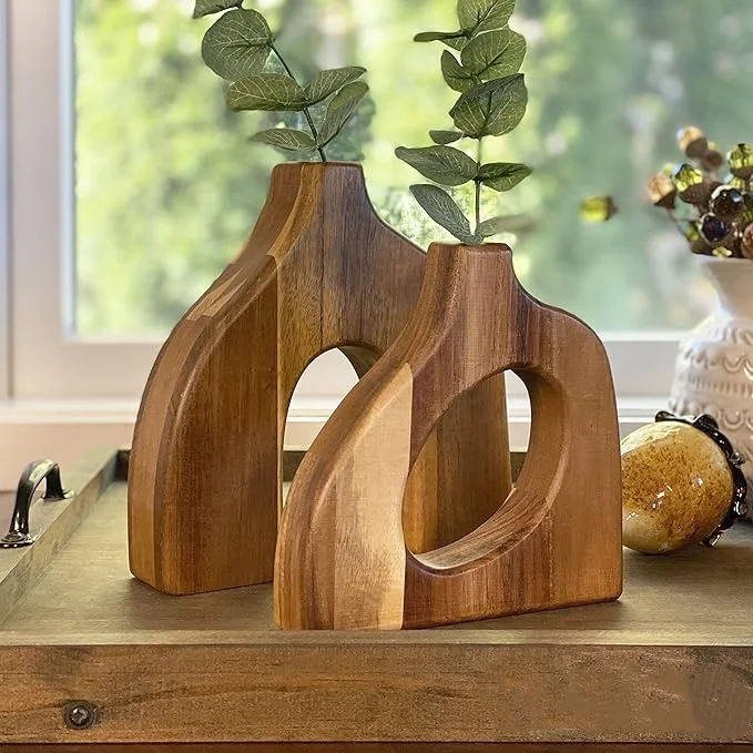 Wooden Decorative Vases Set  Vase for Tables, Shelves, or Mantles Vase Display for Flowers Short Cute Vases