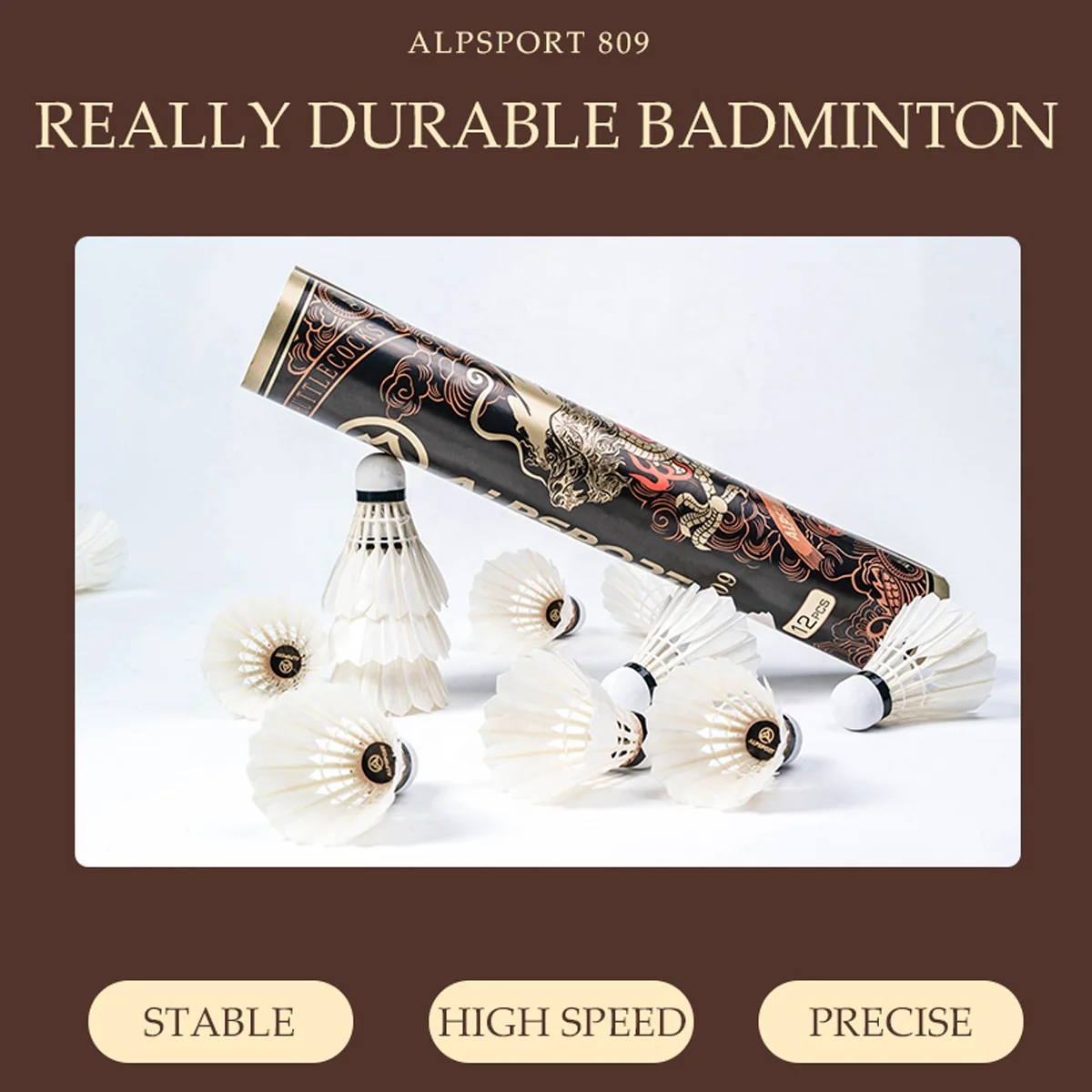 ALP 809 A Class Quality Badminton White Shuttlecock Goose Feather 12pcs/Tube For Pro Training Outdoor Indoor Match
