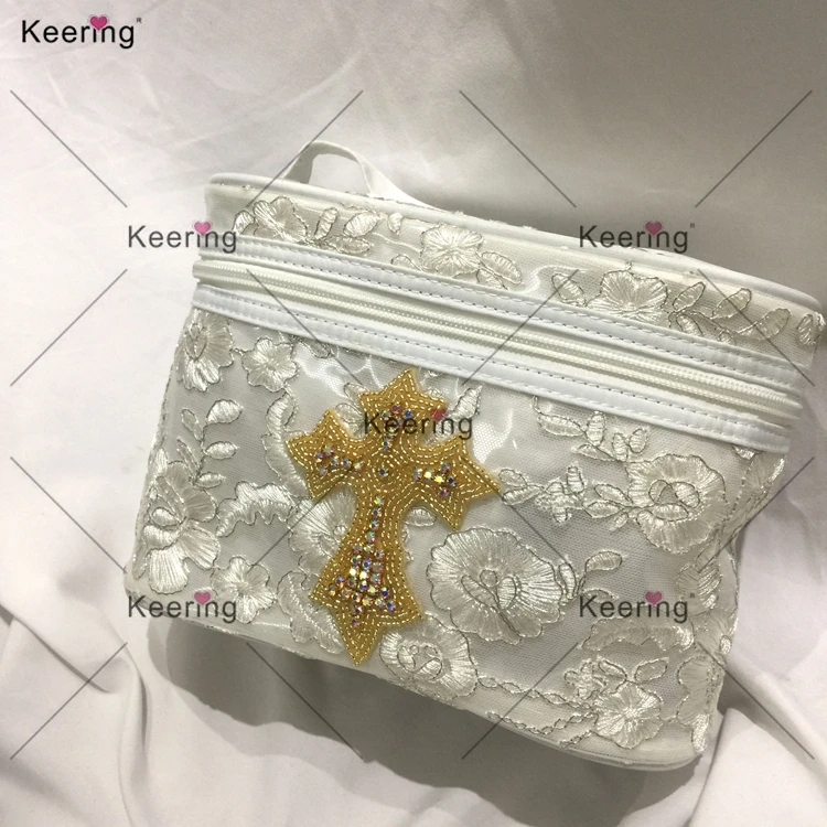 Keering DIY Cross Glass And Pearl Crystal Applique Design For Phone Cases Sash Shape Rhinestones Iron On Gold Applique Patches