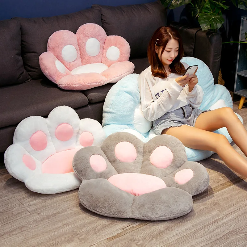 Living Room Bedroom Decor Cute Velvet Cat Paw Plush Toy Stuffed Cushions Sofa Mat Office Chair Cushion