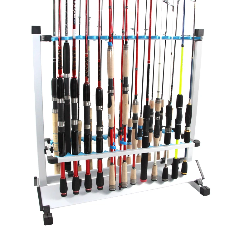 
SELCO Aluminum Alloy 24pcs Holes Silver Blue Fishing Rod Portable Stand Holder Stand Rod 