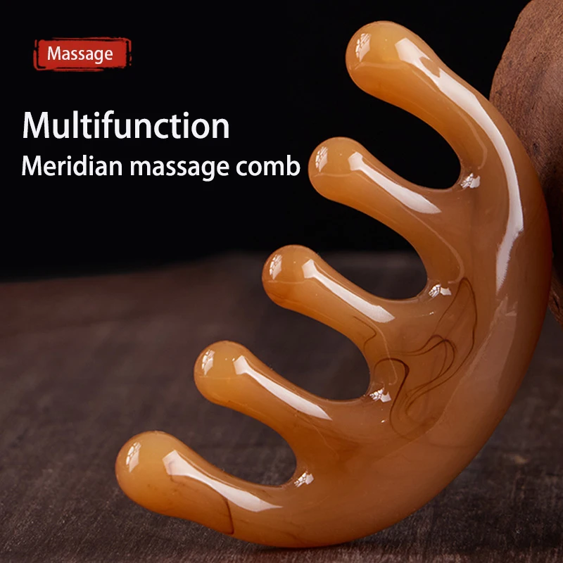 INS Hot Sale Sandalwood Head Meridian Massage Comb Resin Pressure Relief Hair Combs Massage Comb