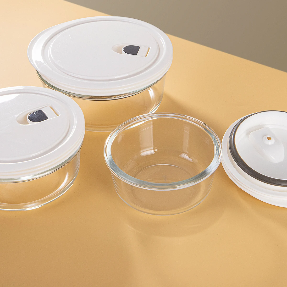 Cereal Cooking Heat Resistant Microwable Clear High Borosilicate Mixing Fruit Storage Lunch Glass Salad Bowl Set with Cover Lid