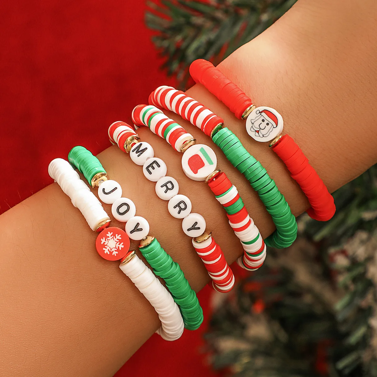 Cute Polymer Christmas Beaded Bracelet For Women Stackable Christmas Tree Snowflake Letter Bracelet Christmas Jewelry AM1471008