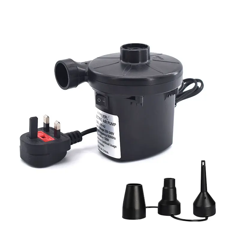 Customized British plug 130W high power plastic electric air pump for camping inflatable mattresses small swimming pools