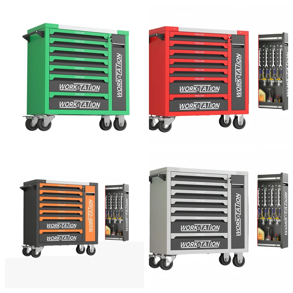 RED 7-Drawer Rolling Tool Cabinet Iron Workbenches with Powder Coating Finish for Tool Storage ALL ONE TECH