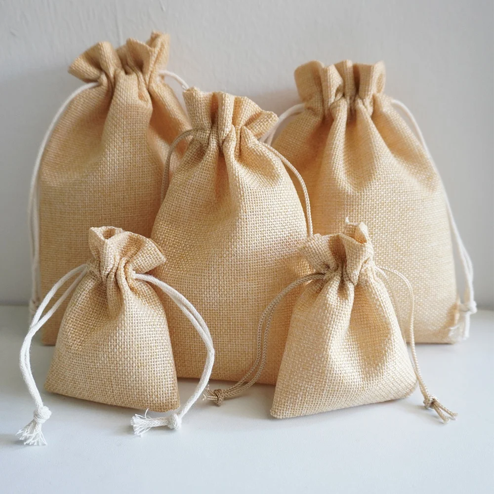 Eco Friendly Promotional Custom Wedding Party Burlap Drawstring Coffee Pouch Hessian Sack Small Linen Jute Gift Bag