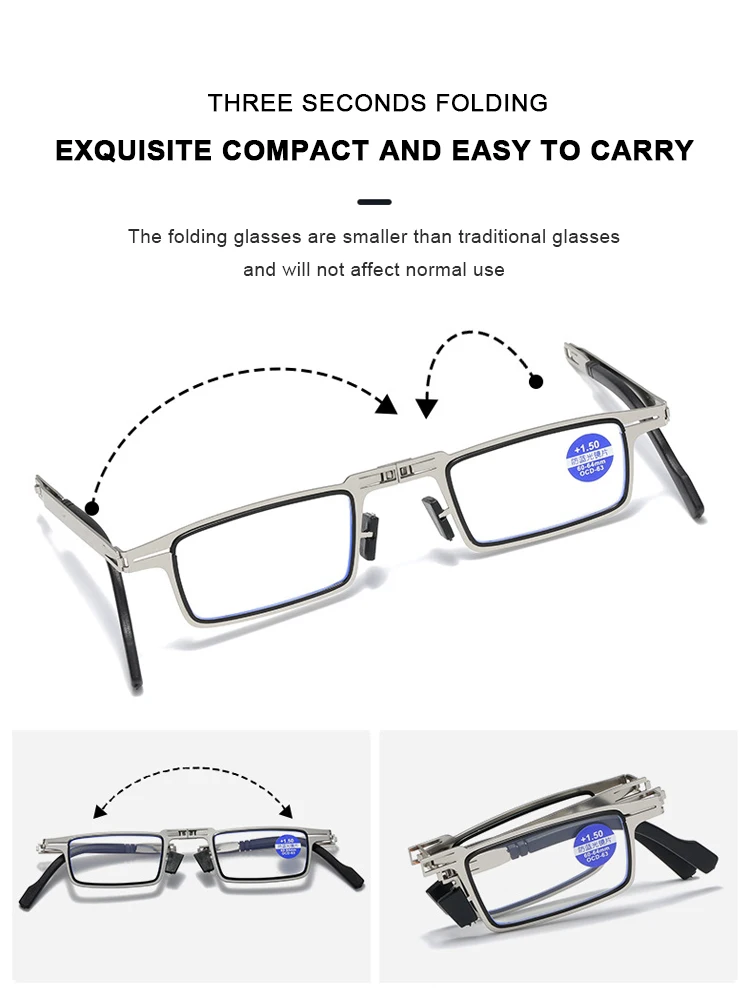 2022 new fashion round  metal folding women reading glasses rectangular men anti blue light  reading glasses bulk with case