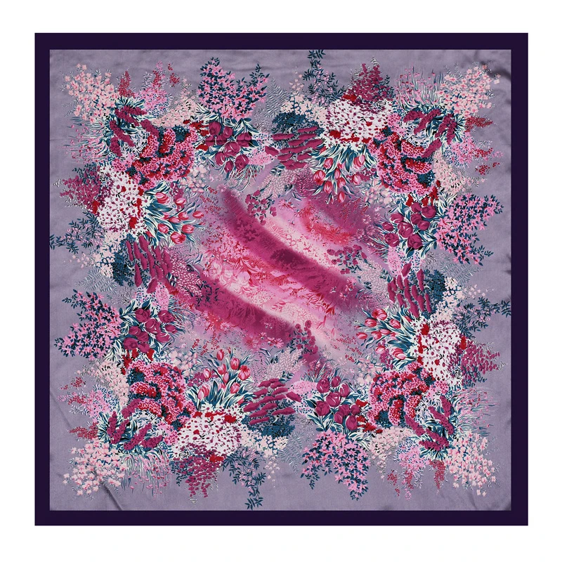 Suppliers fashion colored floral printed satin designer hair scarf custom personalized women silk logo scarf