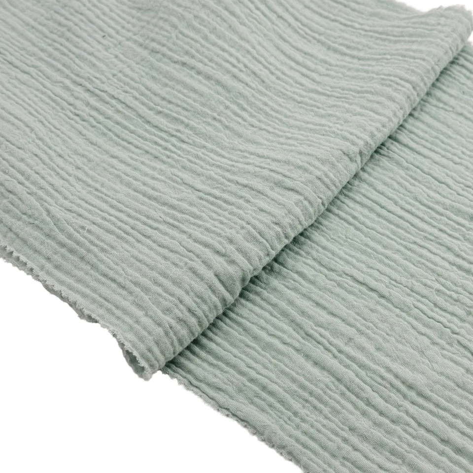 Organic Cotton Double Layer Gauze Crinkle Crepe Fabric Lightweight Solid Dyed Puckering Garments fabric