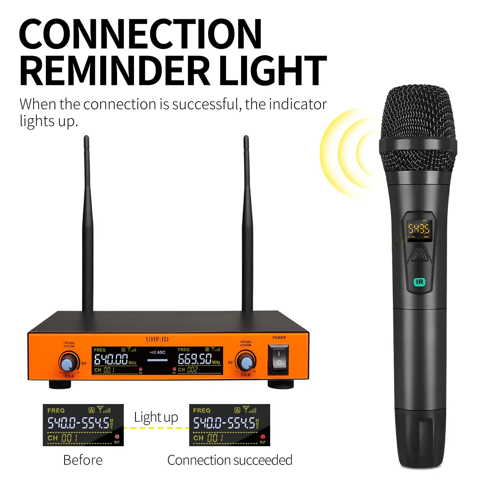 UHF Professional Cordless Handheld Microphone Dual Channels Wireless Microphone Mic for  Karaoke