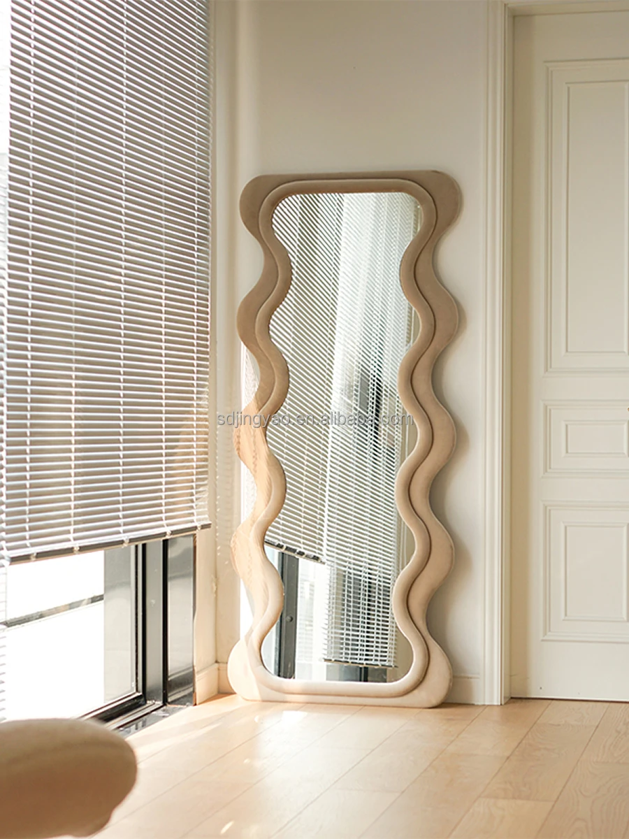 Wave full body dressing special-shaped design household retro wall landing Nordic style fitting mirror