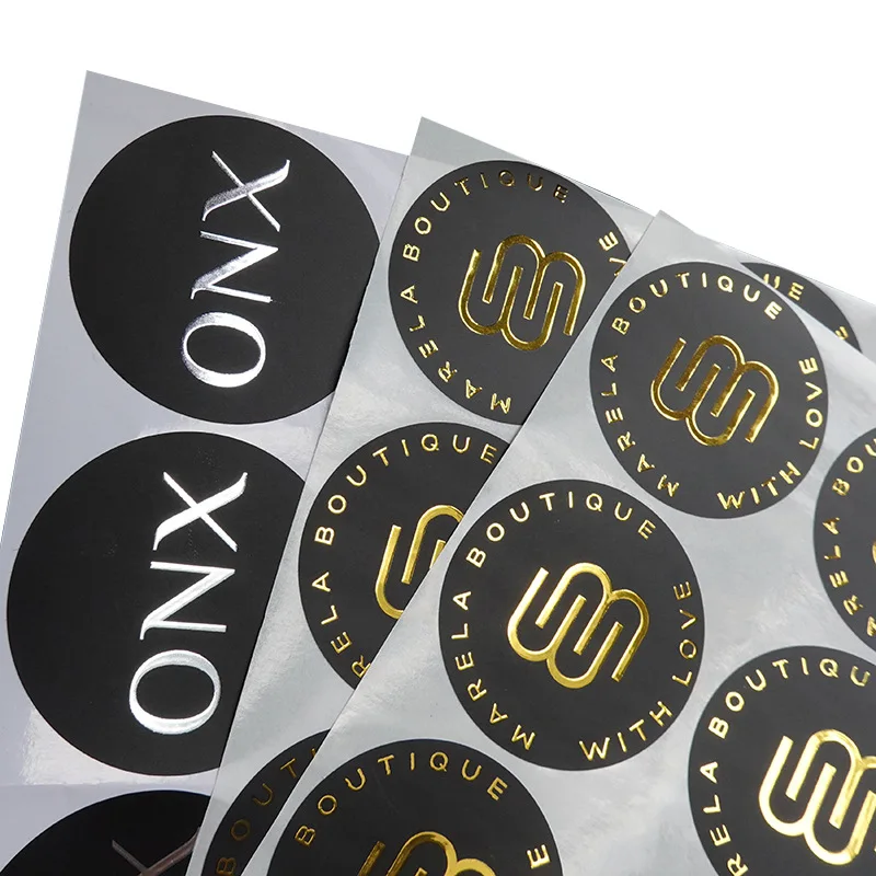 Custom design vinyl sticker roll private logo matte black gold foil printing paper stickers print label