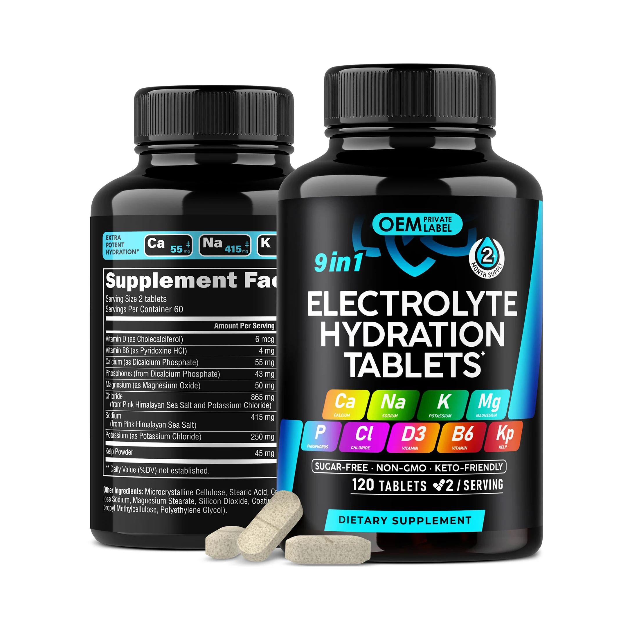 OEM 9 в 1 таблетки гидратации электролита с магнием натрием калием хлоридом витаминами D3 и B6 капсулы порошка водорослей