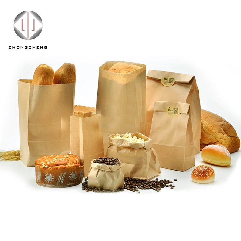 Custom Printed Mini Food Grade Donuts Food Bags Kraft Paper in White Carrying Bag Bread Bags