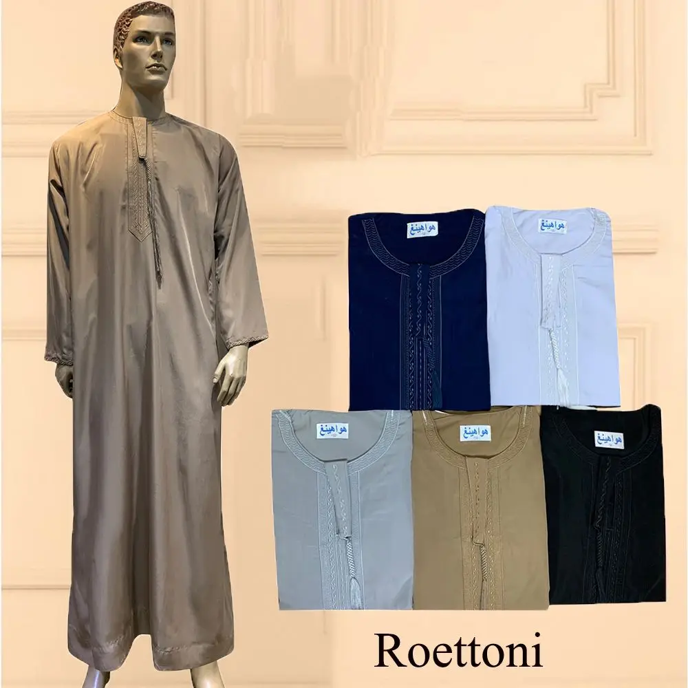 Polyester smooth plate long-sleeved six-color Oman robe Popular fashion Arab robe