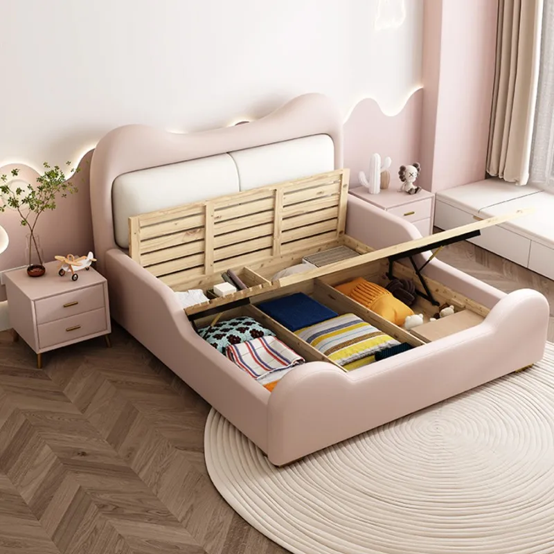 Modern Children bear design bed kids lovely single kids beds bedroom furniture solid wood frame child bed with storage cabinet