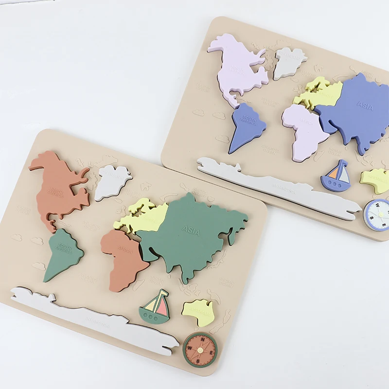 Belochhy Custom Baby Toys Silicone World Map Jigsaw Puzzle For Toddlers Kids Babies Early Educational Learning Puzzles Toys