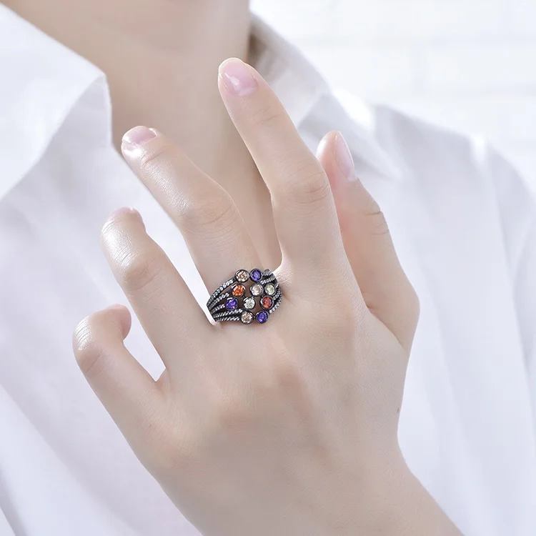 Kirin Jewelry 925 Silver Ring Jewelry Dubai Hip-hop 925 Sterling Silver Ring Black Gold Ruby Stone Color Diamond Rose Gold Rings