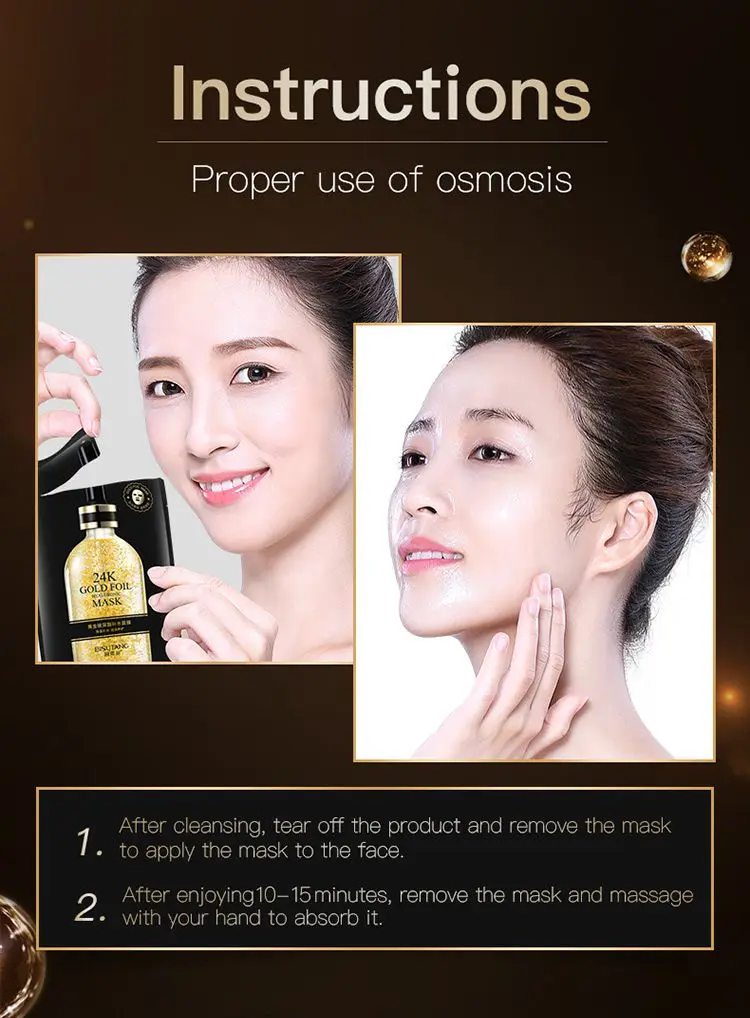 OEM Face Skin Care Moisturizing Sheet Mask Private Label 24K Gold Foil Serum Collagen Facial Mask