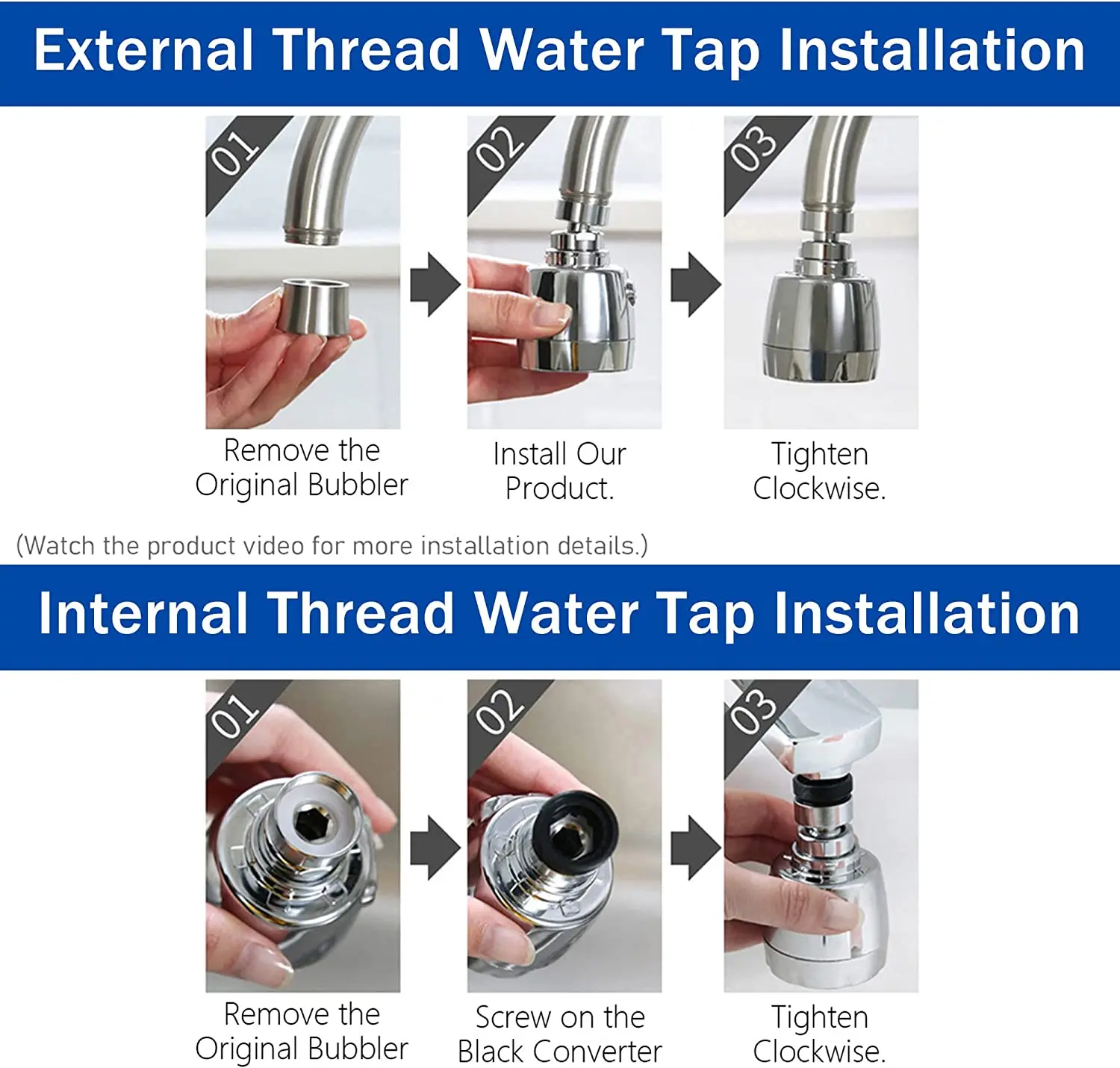 FAPULLY 360 Degree Rotatable Head Extender Sink Faucet Filter Sprayer Adapter Anti-splash Tap Nozzles Stainless Steel Kitchen