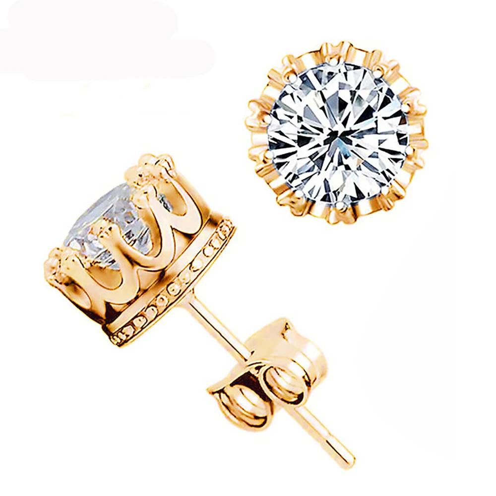 
Simple Gold color Crown white diamond wedding stud earrings cubic zirconia party engagement earrings womens fashion party gift 