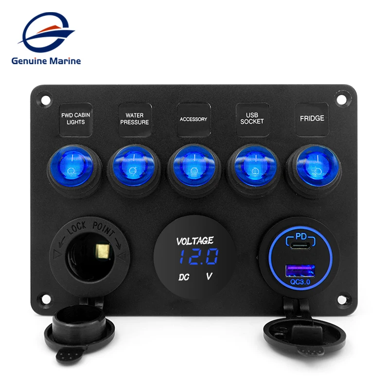 Genuine Marine Accessory Control Marine Waterproof Switch Panel 12V 5 Gang RV Boat Universal Switch Panel