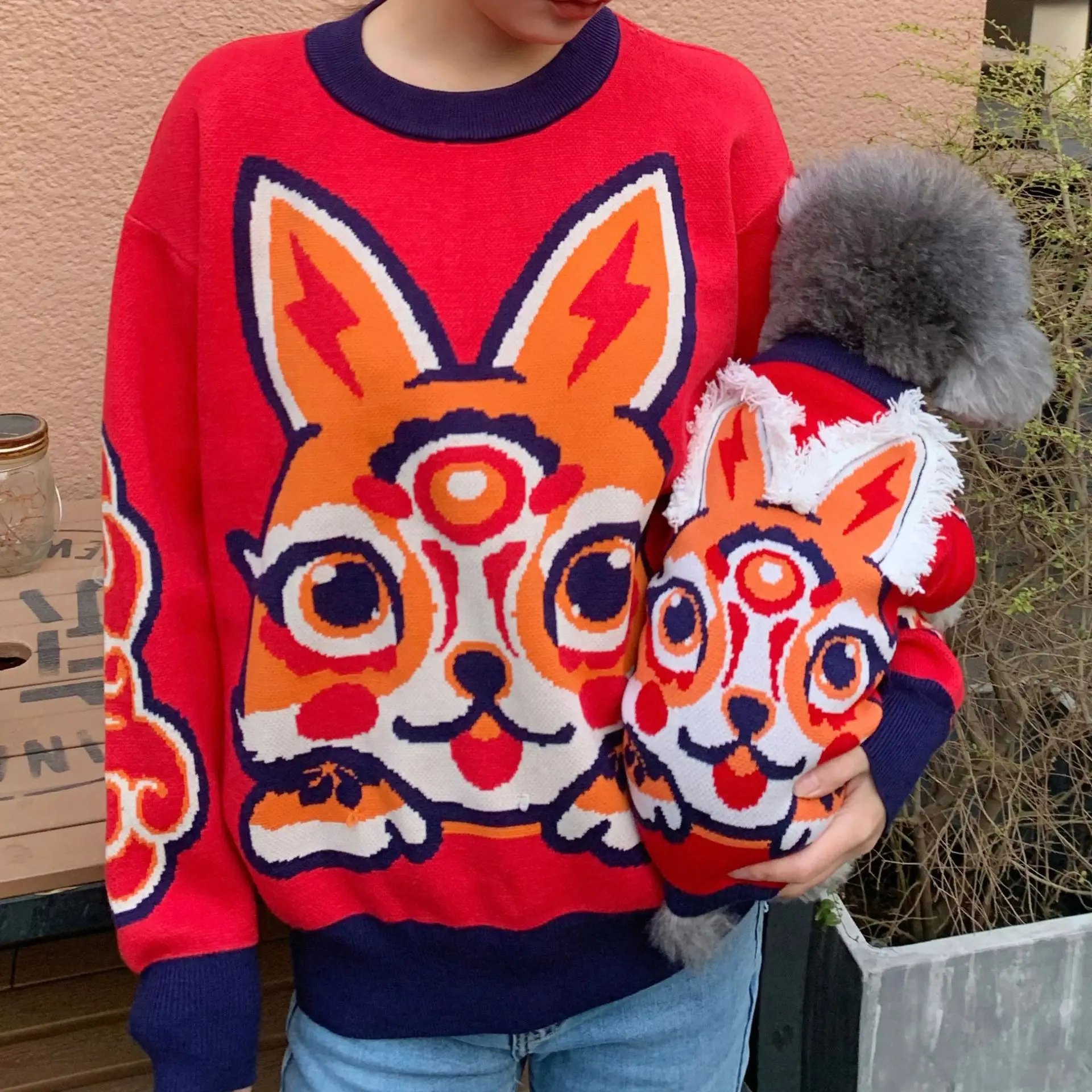 OEM ODM Pet shop supplies apparel designer custom clothes clothing Roaming Matching Dog and Owner Sweaters parent-child outfit