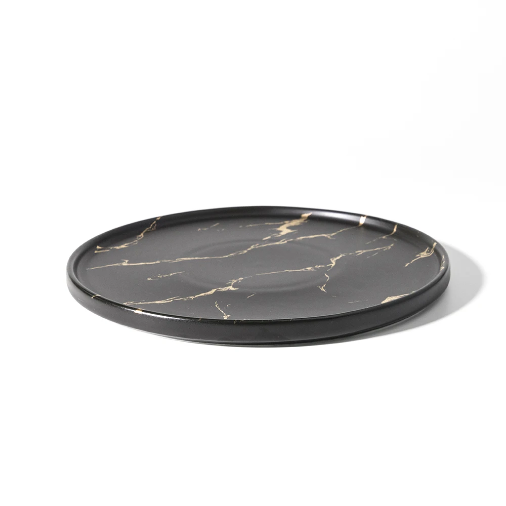 
Made In China Cafe Black Gold Marble Dinner Plate Ceramic Black Dishes Luxury, Black Dinner Dish Marble& 